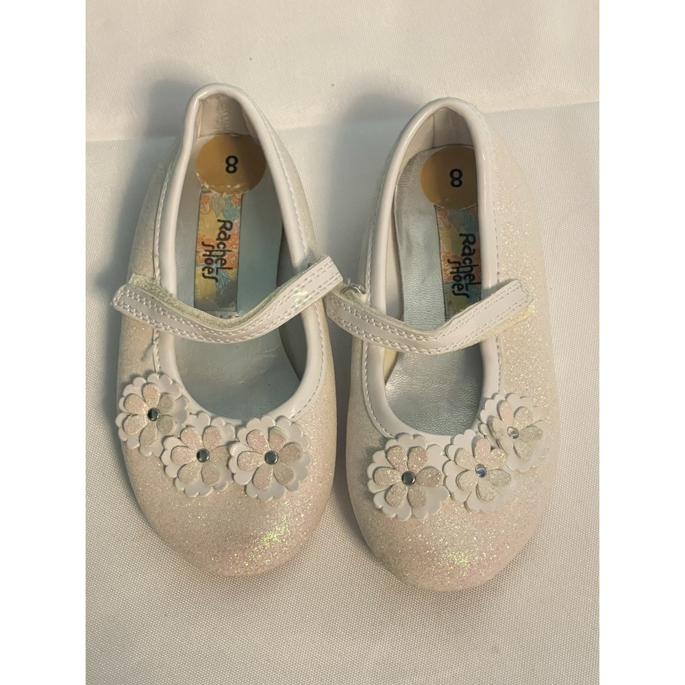 Rachel Shoes Girls Size 8  Ivory,‎ Gold, Glitter Flowers Bin3